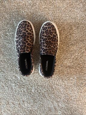 Soda Leopard-Pattern Slip-On Sneakers in Brown and Black